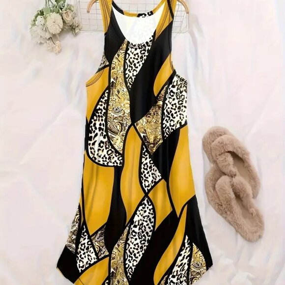 BOGO 5X Plus Size Retro Leopard & Paisley Round Neck Tank Nightdress PJs Lounge - Picture 6 of 12